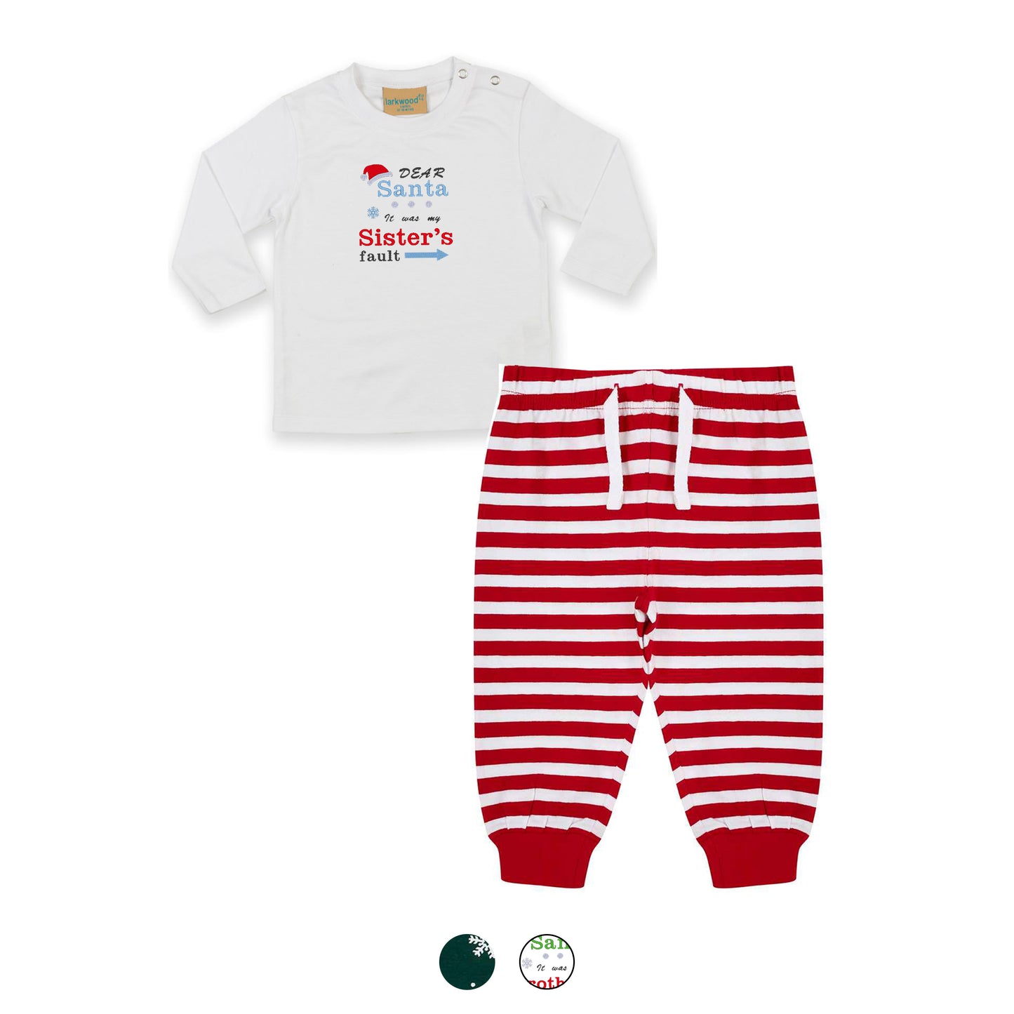 'Dear Santa it was my Brother's/Sister's fault' Baby and Toddler Christmas Pyjamas