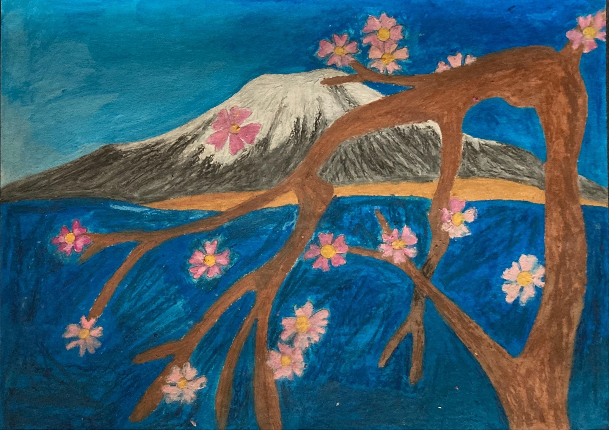 Titch designs Mount Fuji oil pastel 