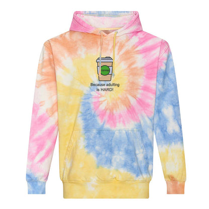 'Coffee because adulting is hard!' Unisex Tie-dye Hoodie